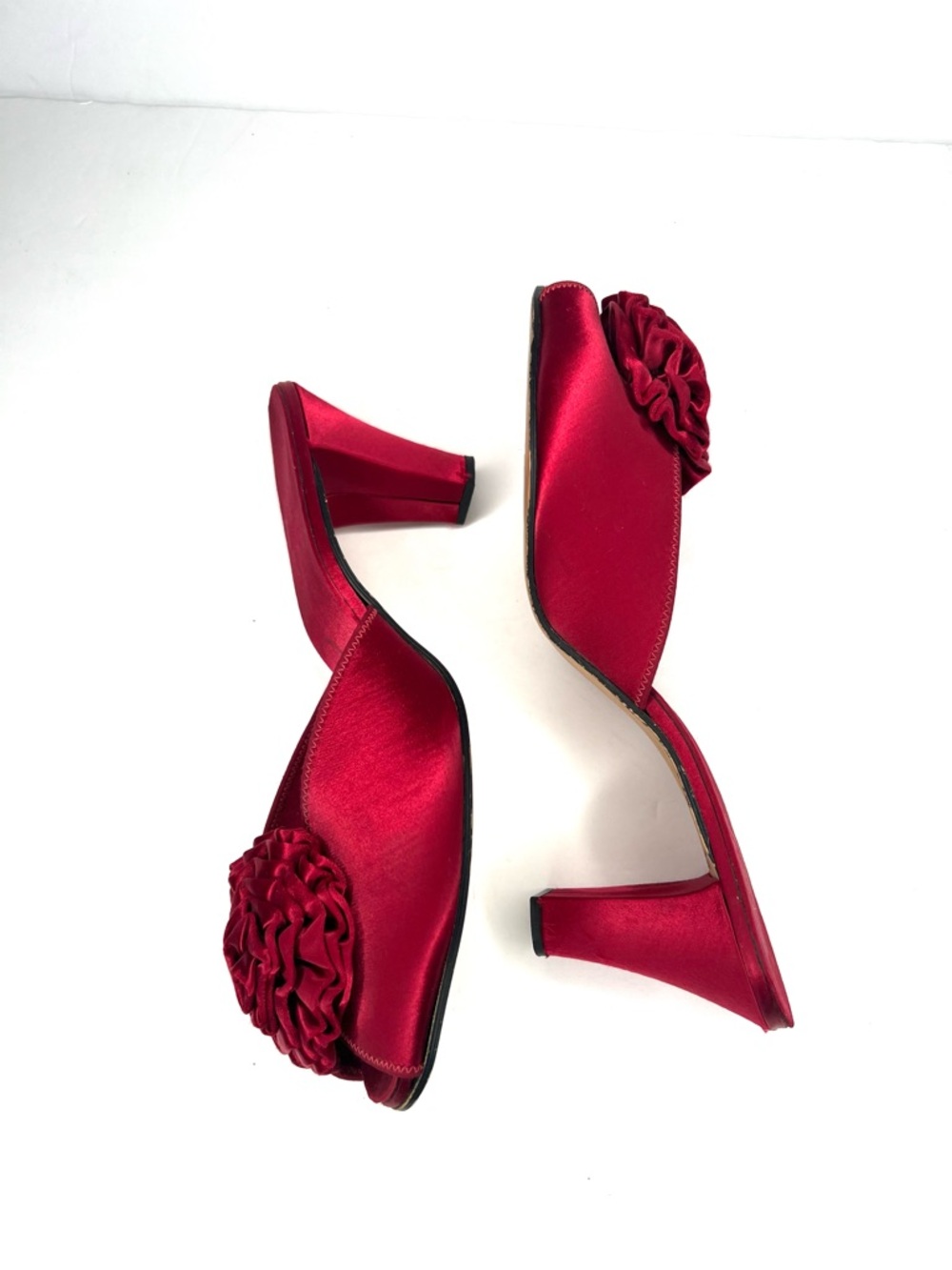 VTG Daniel Green Sz 10.5 Red Satin 1950 Rosette Low-Heel Mules Women’s Slippers - Picture 4 of 12